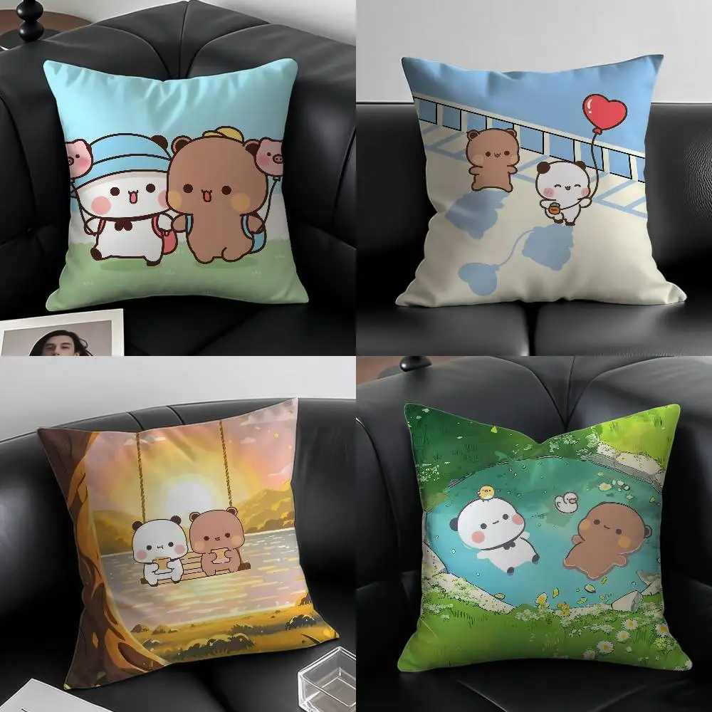 Beliebter niedlicher Kissenbezug mit Cartoon-Bubu und Dudu-Motiv, Anti-Dustmite-Kissenbezug, unsichtbarer Reißverschluss, seidiger, kurzer Plüsch-Sofa-Kissenbezug
