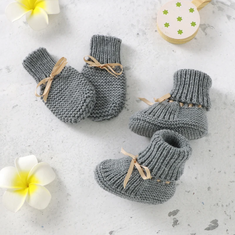 Baby First Shoes Knitted Soft-Soled Newborn Boy Girl Socks Shoes Boots Fashion Shoes+Gloves Sets Anti-slip Infant Unisex Booties