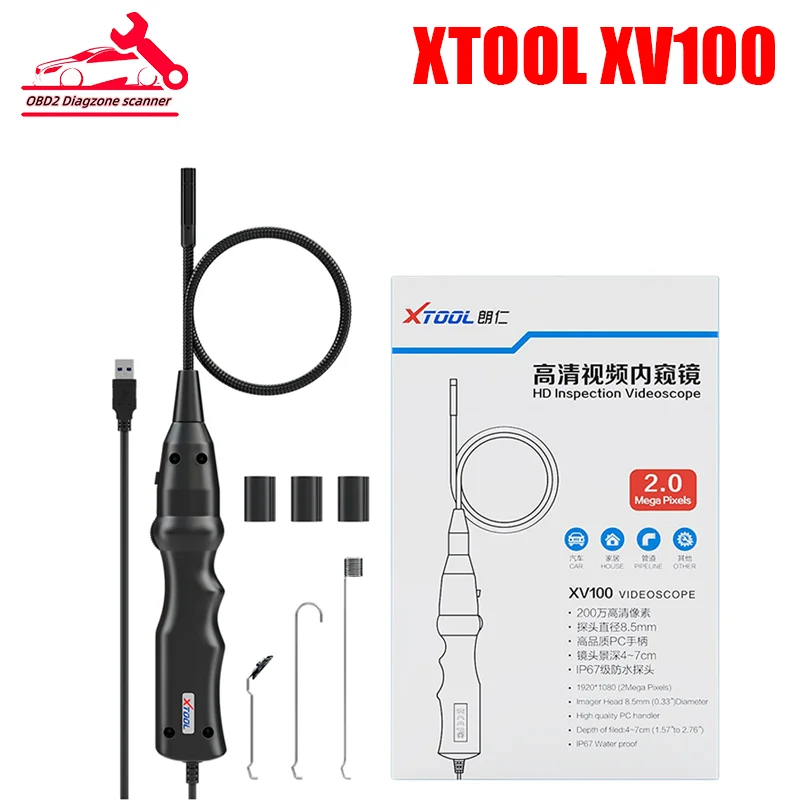 2023 Newest XTOOL XV100 HD Flexible Snake Inspection Videoscope Connect With XTOOL Tablet USB 3.0 1080P IP67 Waterproof 8 LEDs