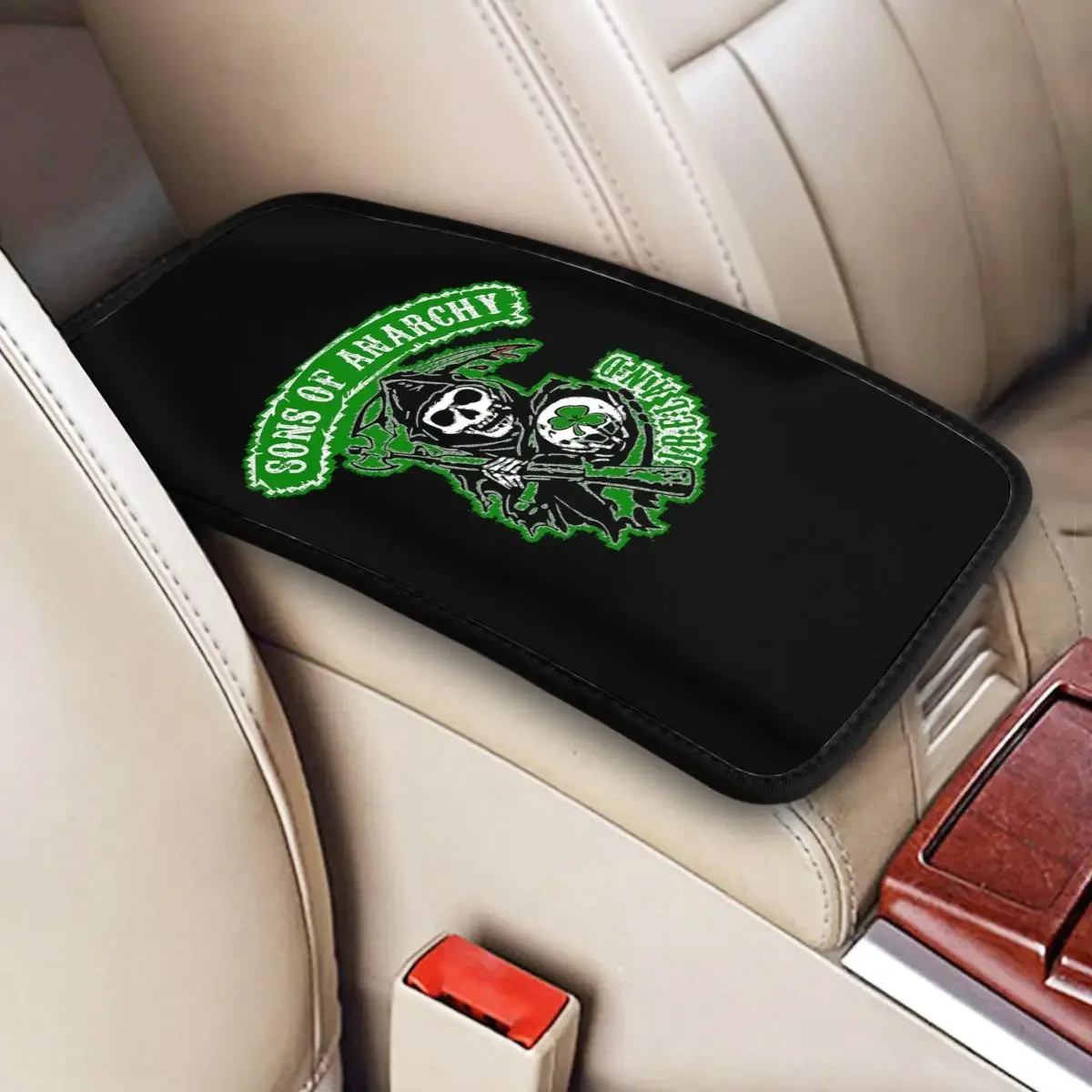 Four Seasons Car Arm Rest Cover Mat Rock Sons Of Anarchy Center Console Cover Pad Cool Skull Car Decor Accessories