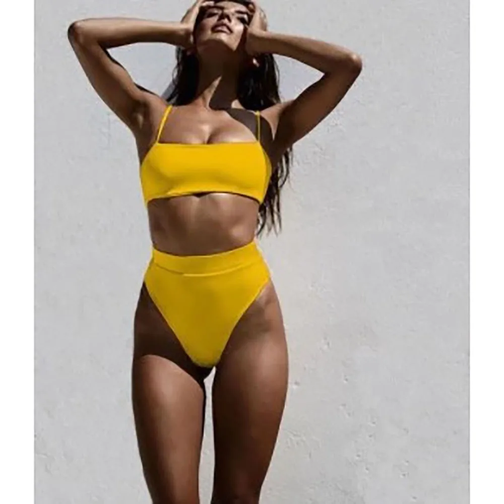 2024 S,M,LXL Split Swimwear Solid Color Hollow Out Two Piece Bikini Set Backless Beach Swimsuit Set for Woman Girl