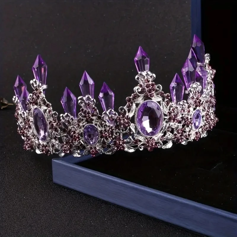 Luxury Elegant Purple Crystal Bridal Accessories Perfect Birthday Gift Shooting Performance Festival Fashion Crown Necklace Set