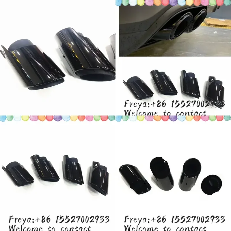 Black Exterior Tail Rear Muffler Exhaust Pipe Tips Kit Tailpipe For Macan S 3.0L Engine 2014-2023