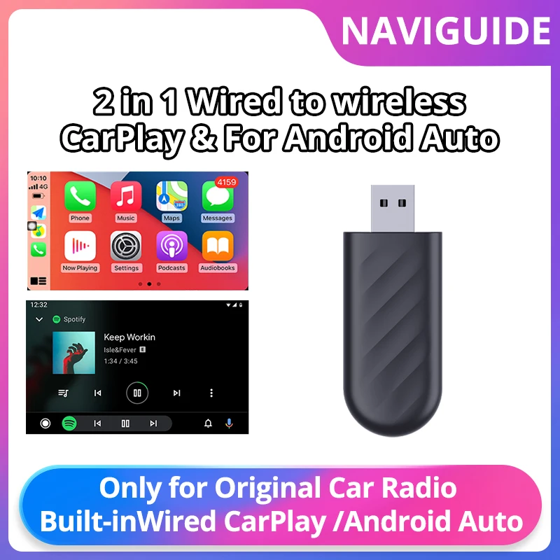 

NAVIGUIDE Wired CarPlay Wireless CarPlay Dongle 2in1 AI Smart Box Car Intelligent Systems For Car Wireless Android Auto Adapter