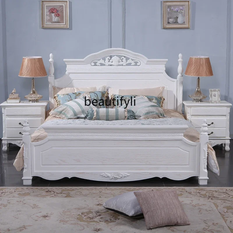 European-Style Solid Wood Bed 1.8 M 1.5 French Court Light Luxury American Double Pastoral Style Bed Modern Minimalist