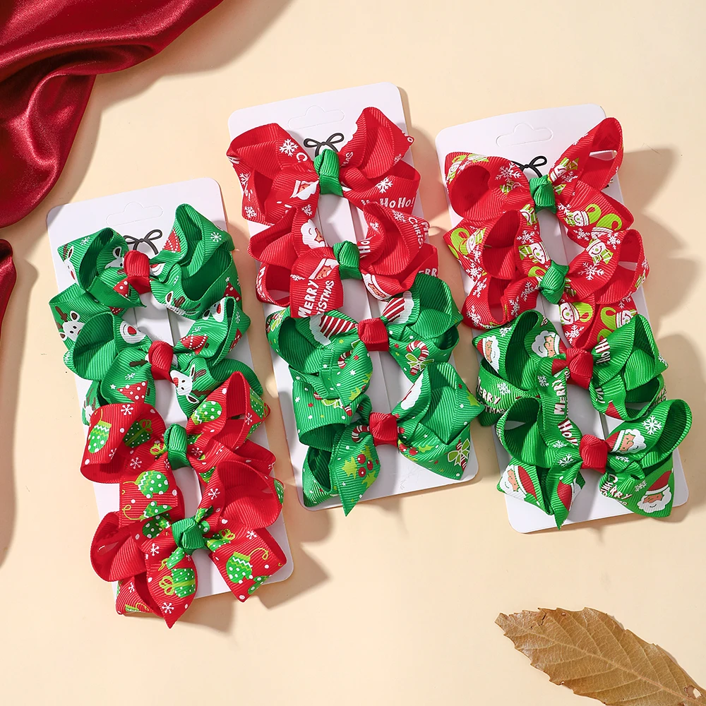 4 teile/satz Baby Mädchen Weihnachten Haar Bogen Clips Santa Gedruckt Haarnadel Nettes Kind Neue Jahr Headwear Haar Zubehör