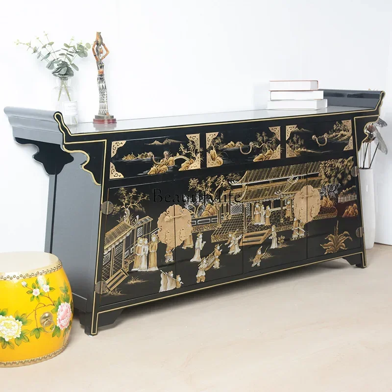 

ld 30New Chinese style antique hand-painted porch cabinet Qingming Shanghe picture decorative cabinet