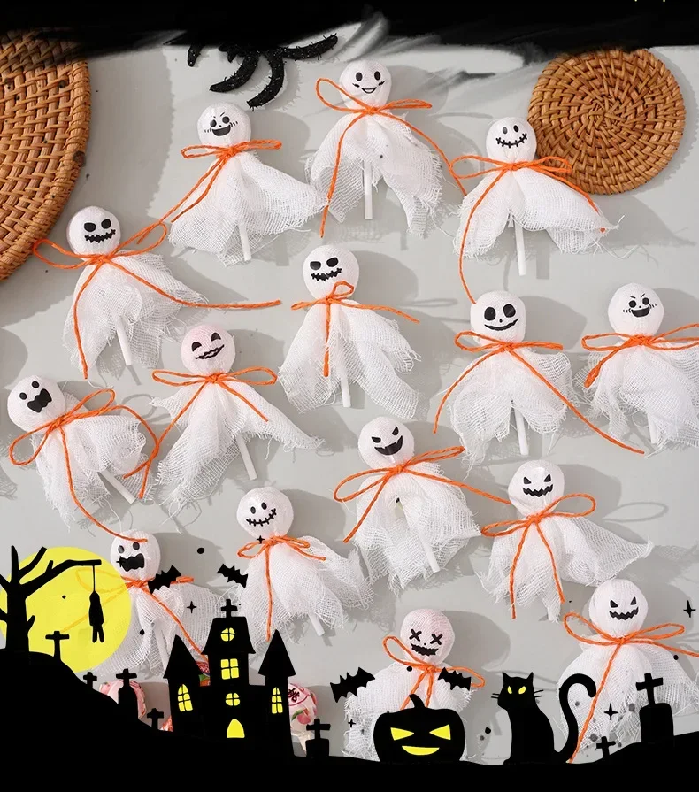 12-120 Stück Halloween DIY Lollipop Dekorations-Set Geister-„Trick or Treat“-Bonbonverpackung Stoff-Aufkleber-Set Party-Zubehör Bastelmaterialien – Detail 4