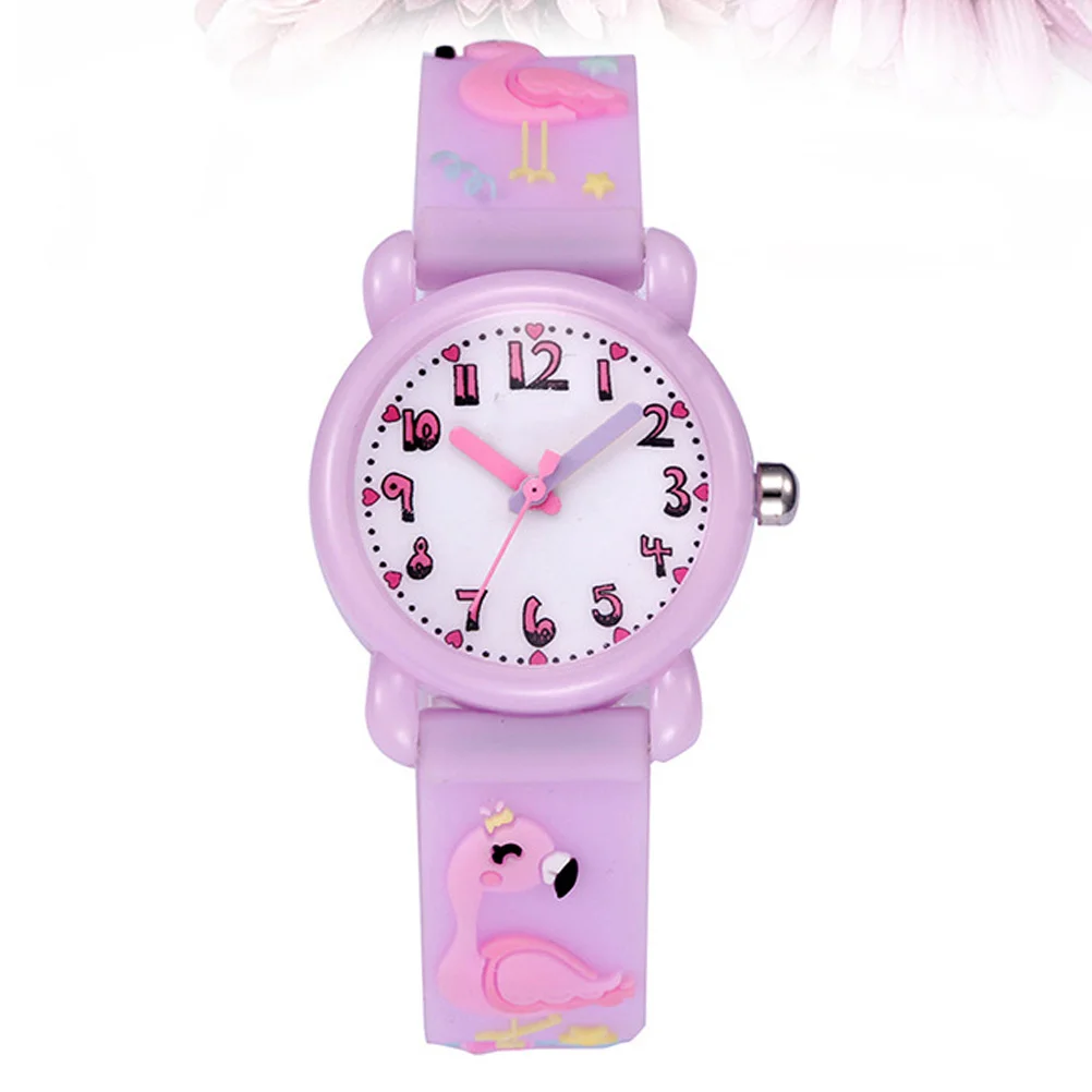 1Pcs Light Purple Cartoon Watch 3D Flamingo Artwork Waterproof Scratch Resistant Strap Comfortable Fit Fashion Wrist