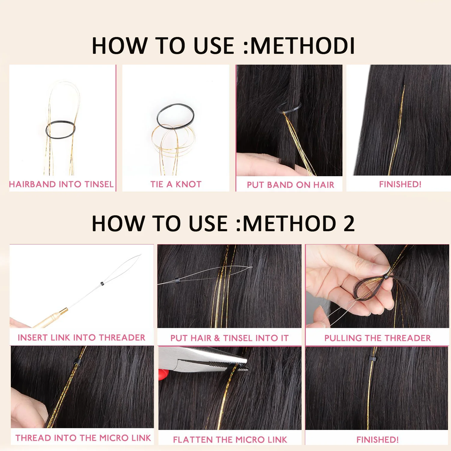 Extensiones coloridas, Kit de oropel de pelo sintético de hadas, accesorios para el cabello elásticos con purpurina brillante resistente al calor para niñas y mujeres