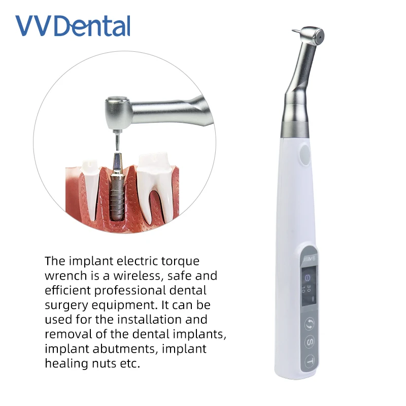 VVDental Dental Implant Torque Wrench Wireless Electric Motor 10-50Ncm 16 Screwdrivers Contra Angle for Dentist Surgery