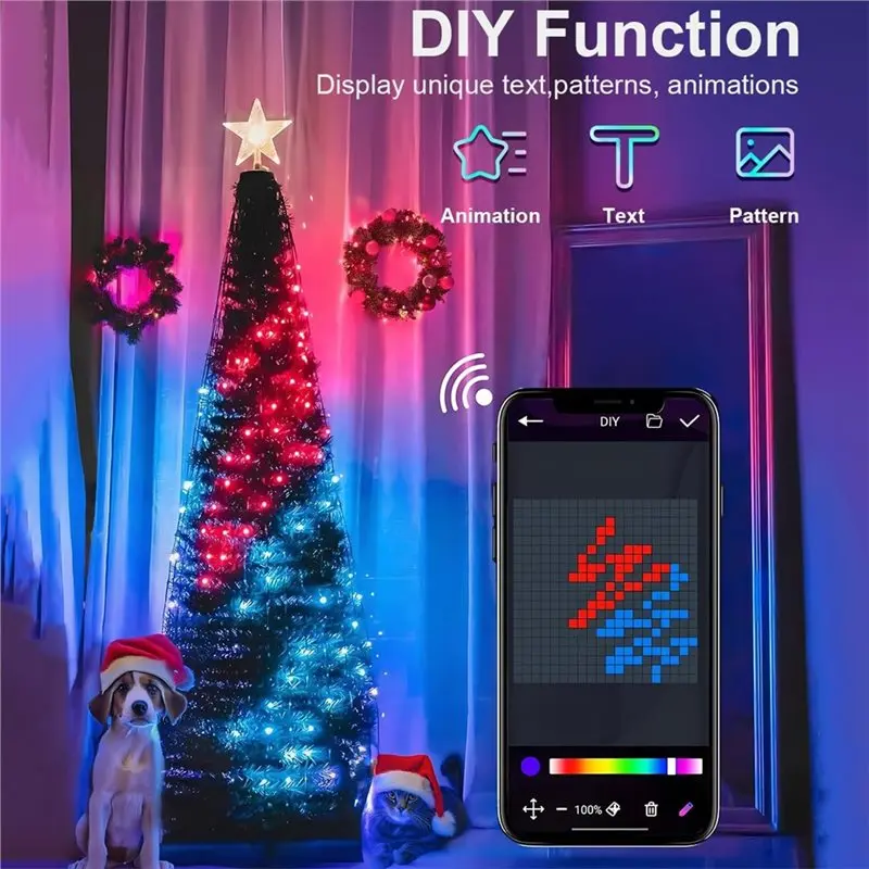 My Home Smart Xmas Tree Lights USB Powered 400 LED Addressable Lights Controlled Via Phone App String DIY Color Lights