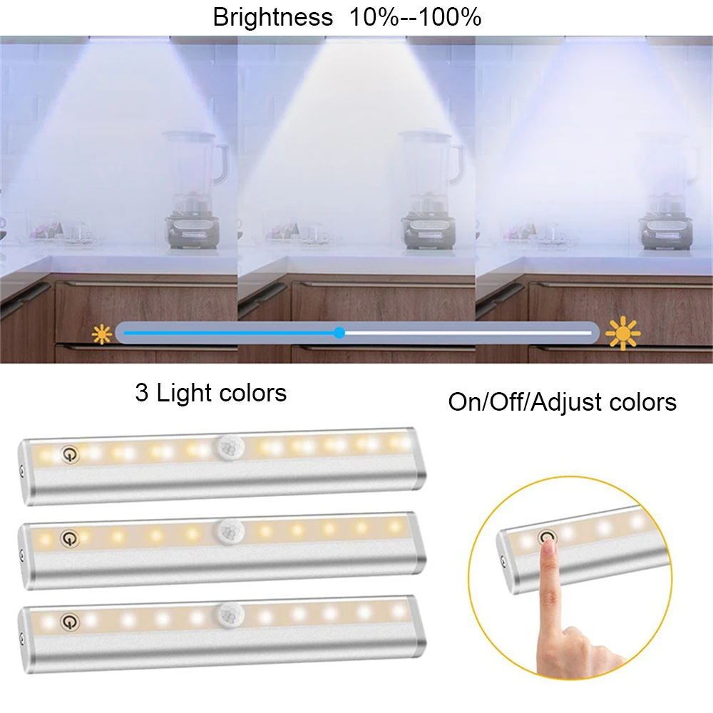 Remote Controller 20 Leds Wireless Under Cabinet Light Touch Sensor Closet Lamp 3 Colors Changing Dimmable for Kitchen,Wardrobe