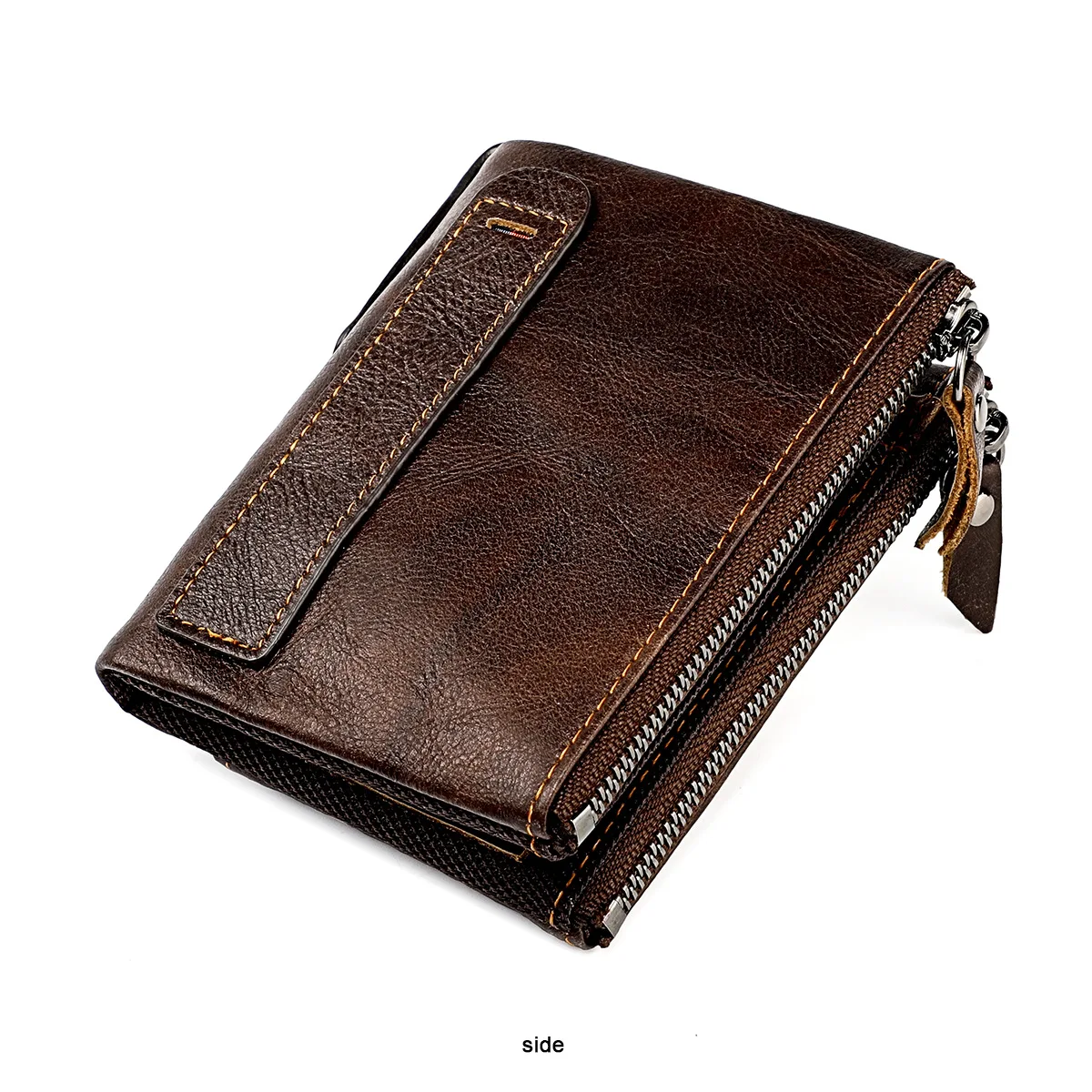 Genuine Leather Short Men RFID Wallets Name Engraving Leather Card Holder Brand Men Retro Coin Pocket Zipper Male Wallet