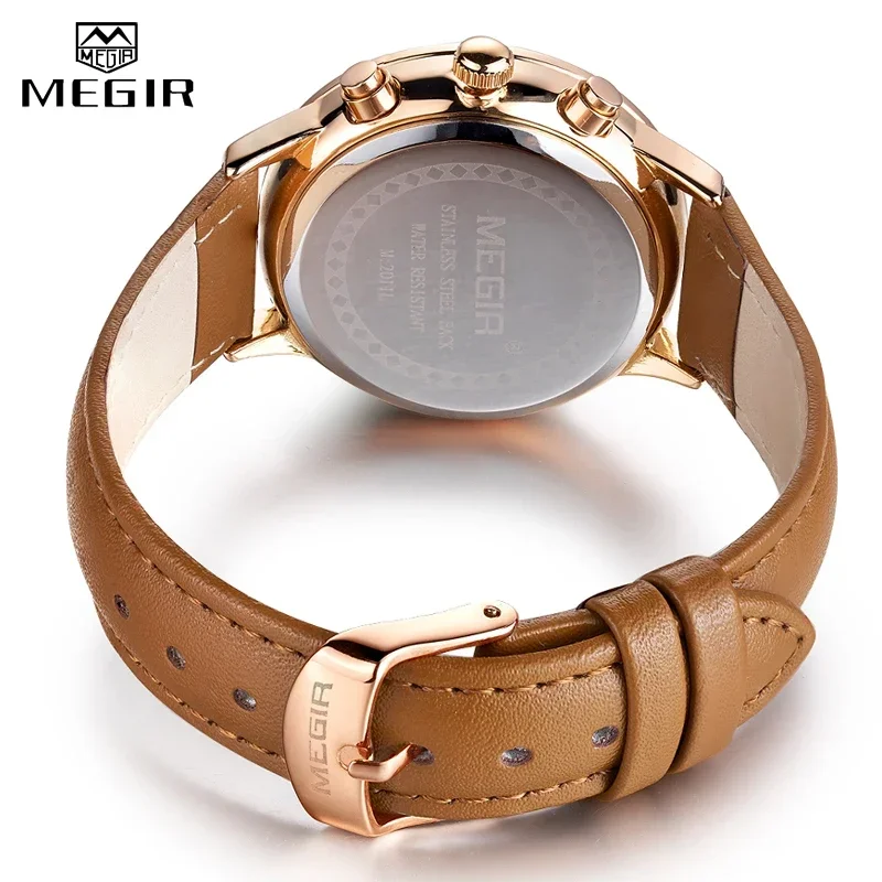 MEGIR Orologio al quarzo da donna di lusso Cronografo di marca superiore Orologi ultra sottili Orologio da polso da donna con cinturino impermeabile