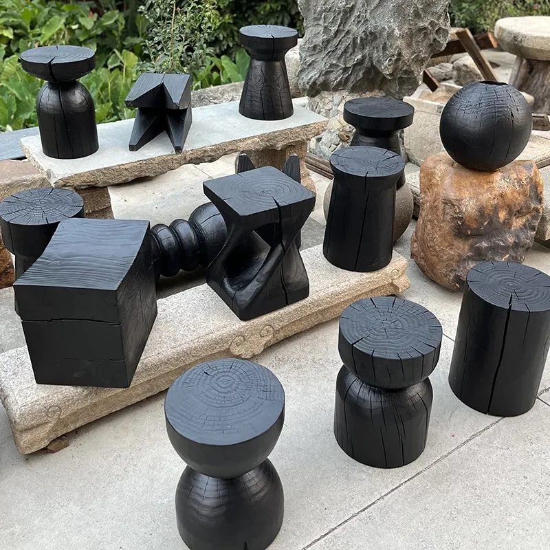 Wooden pier carbonized black solid wood coffee table Surprise Jifeng B & B bedsidetable creative personality edge few, stump or