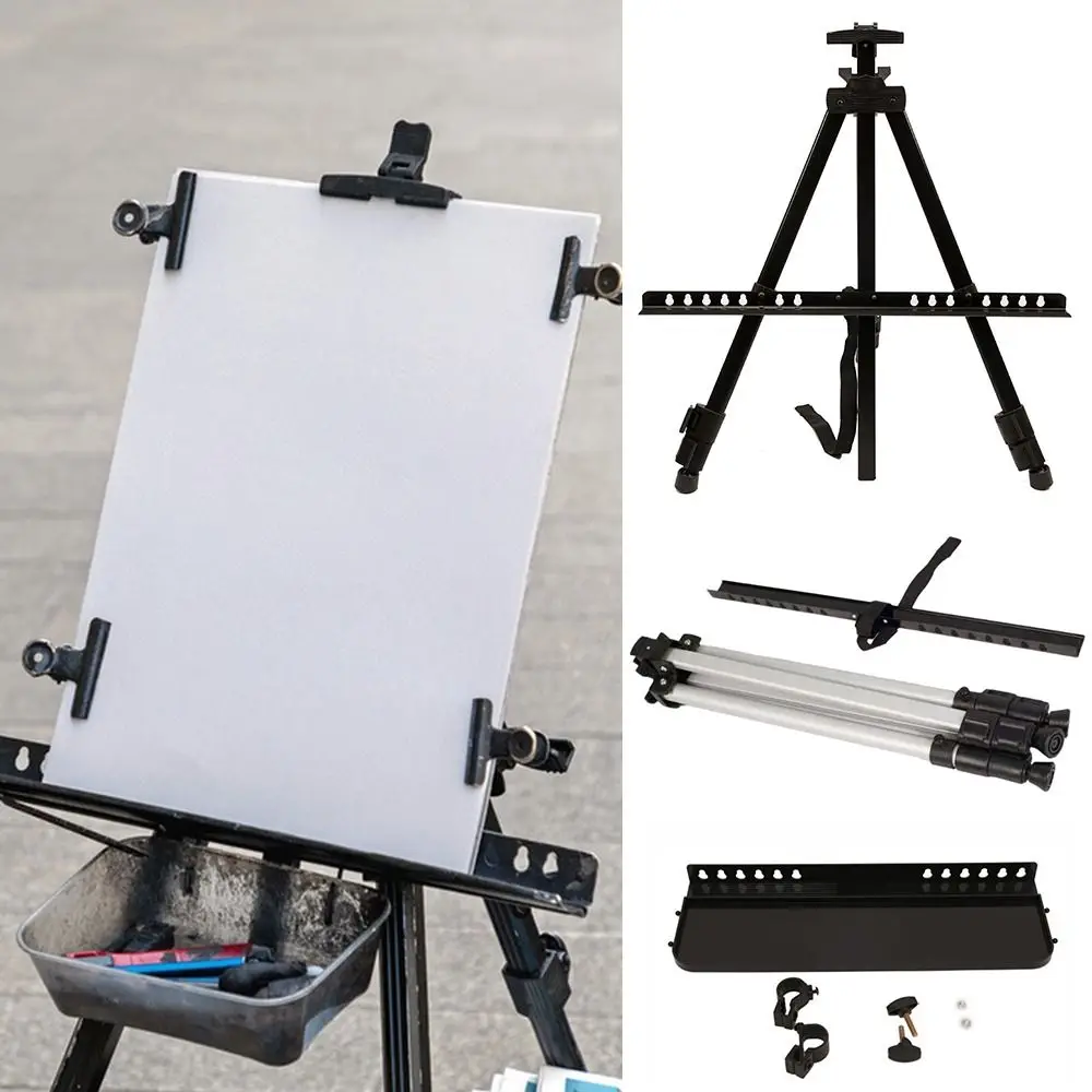 Adjustable Sketching Easel Triangle Black Silver Sketch Drawing Easel Tool Shelf Installation Free Display Stand Art Exhibition