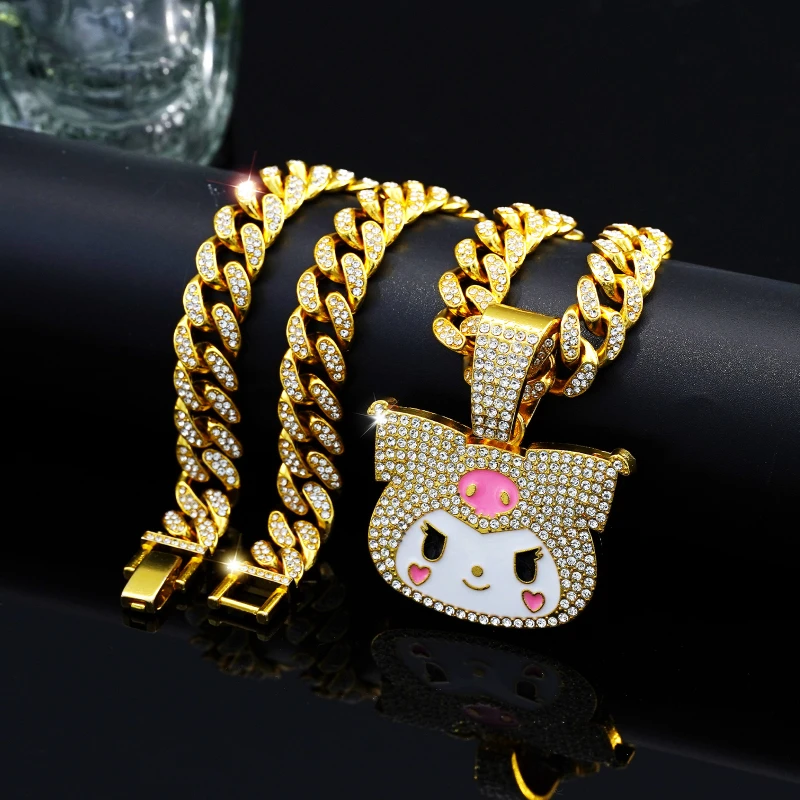 Sanrio necklace jewelry kuromi men's and women's diamond chain necklace Halloween women's long layered necklace cartoon gift
