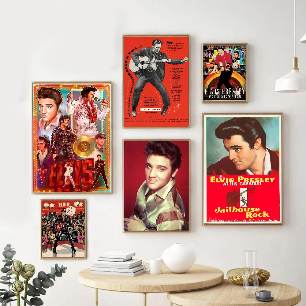 Elvis P-Presley Movie Sticky Posters Retro Kraft Paper Sticker DIY Room Bar Cafe Aesthetic Art Wall Painting