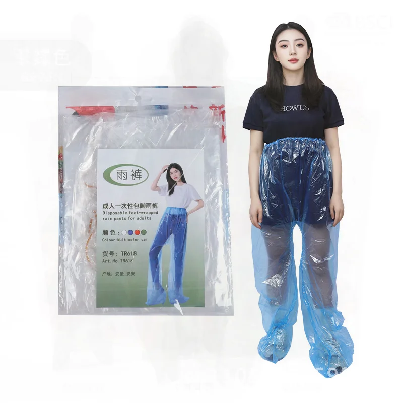 Disposable Thickened PE Rain Pants for Adults Waterproof Outdoor Travel Hiking Cycling Two-Piece Raincoat White Blue