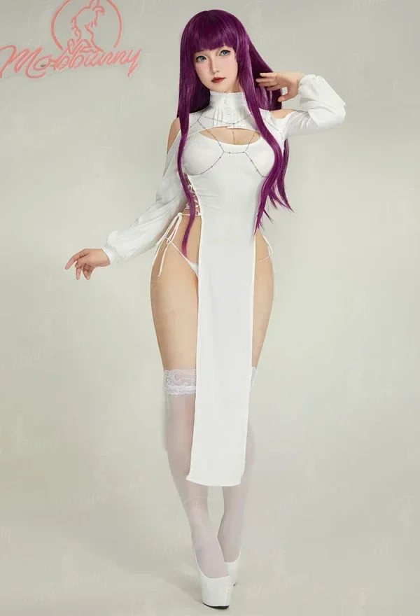 

CosplayMobbunny Women's Sexy Lingerie Set Cutout High Slit Dress and Thong with Stockings Chest Chain Cosplay Costumes