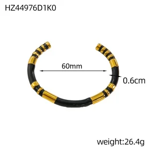 Vintage Bambus Emaille wasserdicht C-förmige Emaille Handarmband Damen Edelstahl vergoldet High Touch Armband – Detail 12