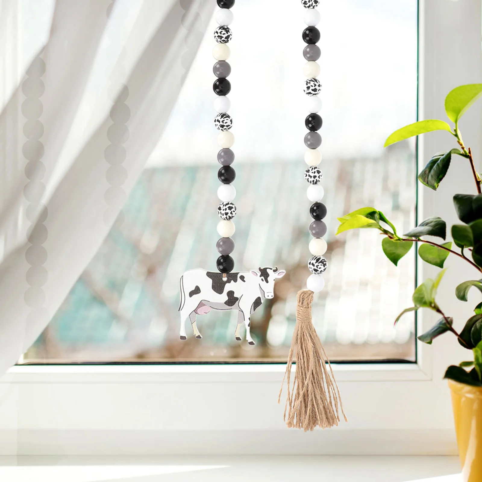 

Wooden Bead Tassel Decor Rustic Pendant Wall Hanging Beads String Pendant Home Party Gift Festive Holiday Ornament