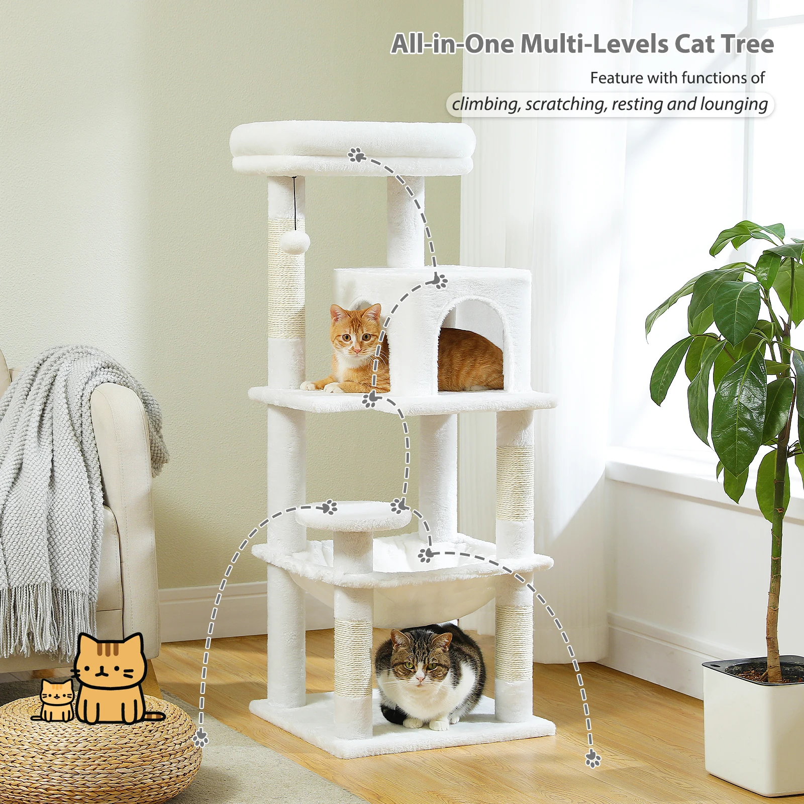 Imagem -03 - Cat Tree Multi-level com Hammock Cat Condo Torre para Interior Raspador Arranhadores para Gatos Kitten House Bed Toys