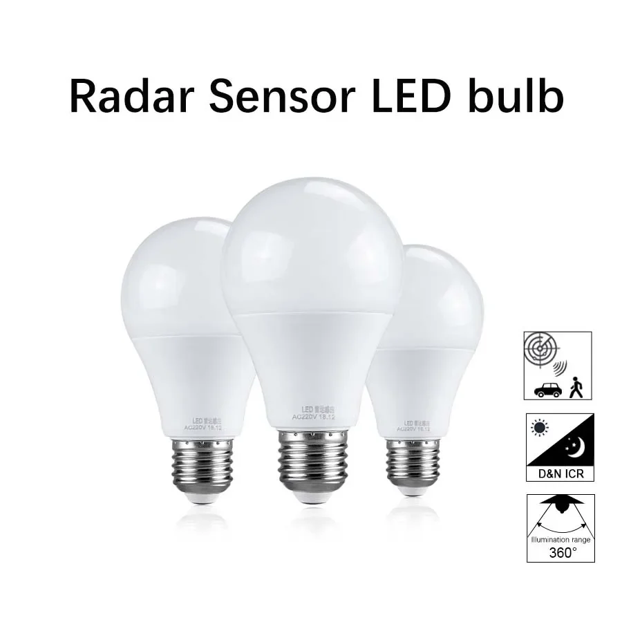 

Radar Motion Sensor LED Bulb E27 10W 15W 20W Motion Sensor Light Bulbs 85-265V LED Lamp Auto On/Off Night Light for Home