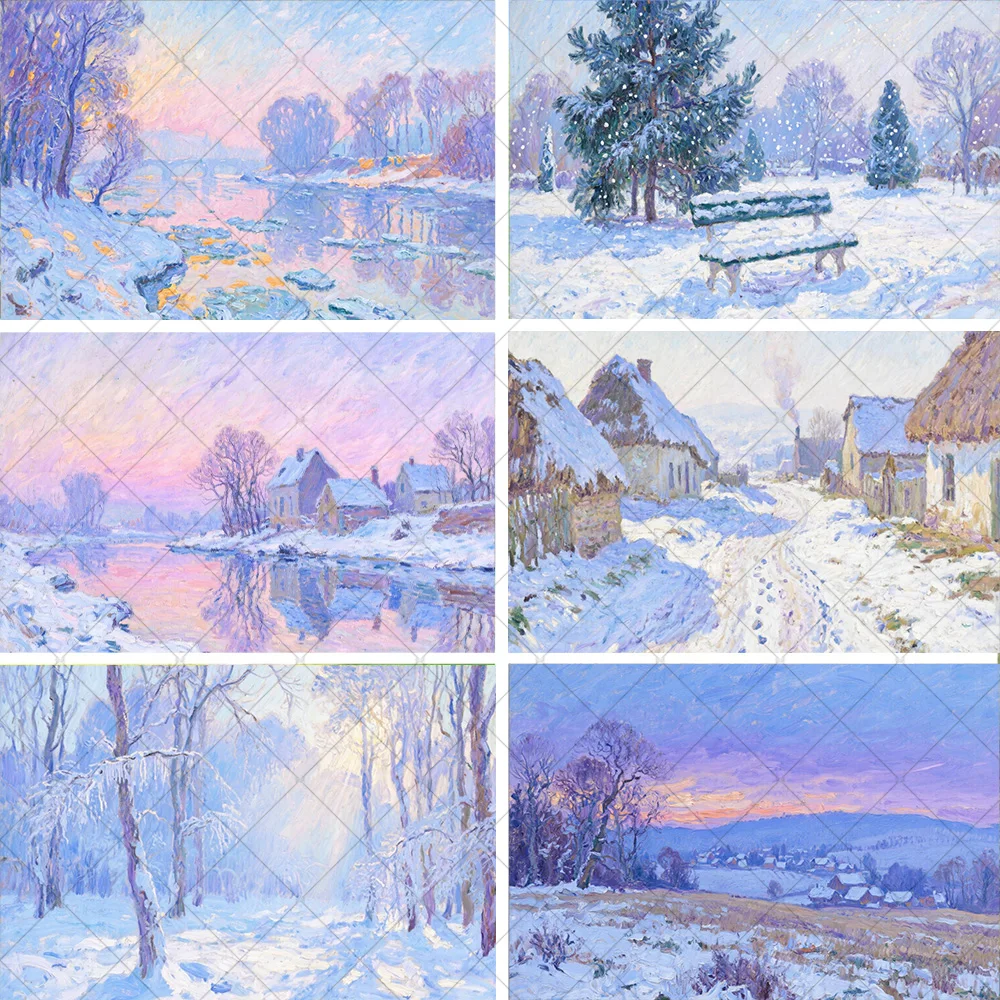 

Winter Romantic Scenery Oil Painting Party Decoration Snow day background Banner Photography Backdrop Supplies Photo Shoot Props