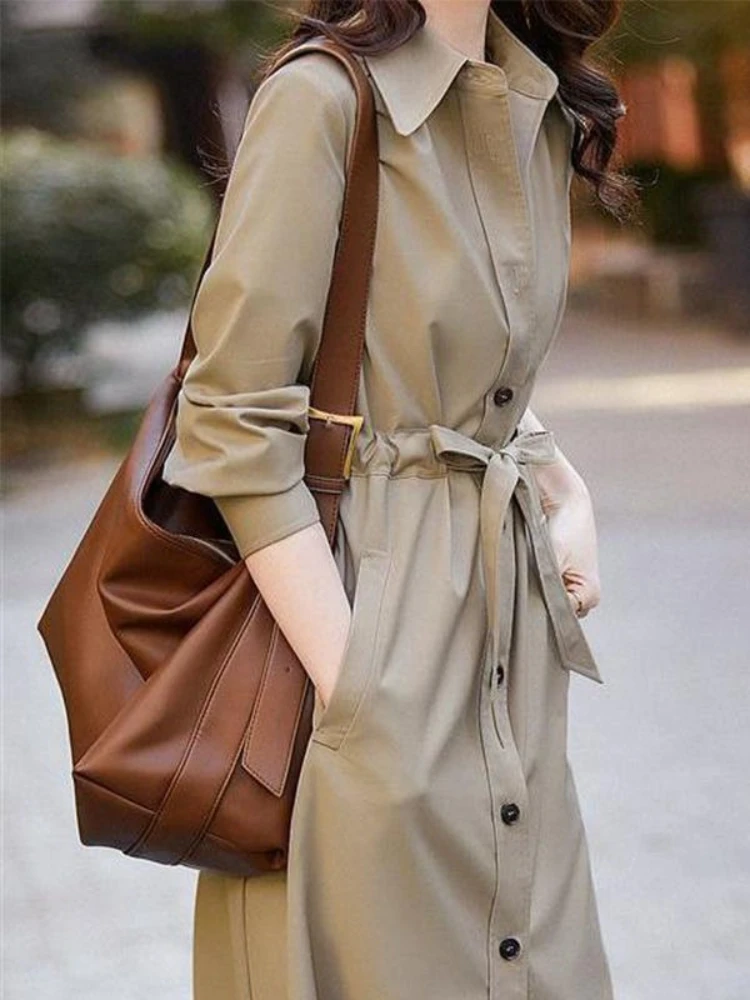Thin Windbreaker Women's Early Autumn Temperament Popular Short Coat Medium Long Shirt Jacket