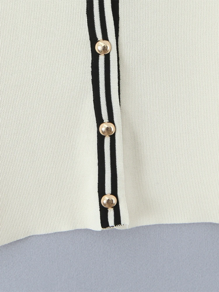 تشو ساو بيوتي 2025 المرأة موضة جديدة خمر البحرية طوق شيك واحدة الصدر تانك القمم مثير سليم بلا أكمام محبوك بلوزة صغيرة #6