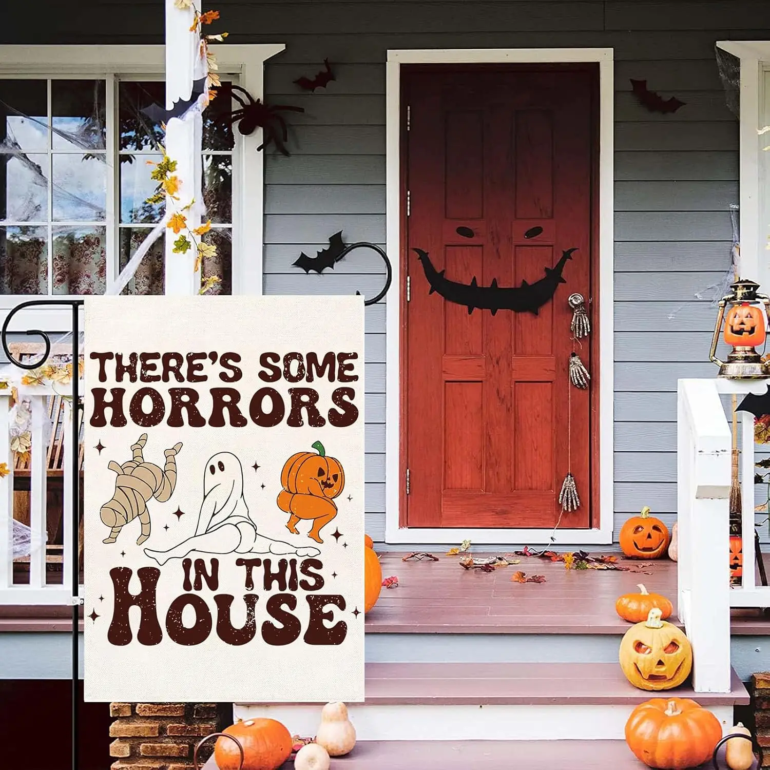 There is some horrors in the housae,Halloween Garden Flag，12x18 Inch Double-sided Horror Pumpkin Ghost Pattern House Flag fo GGX
