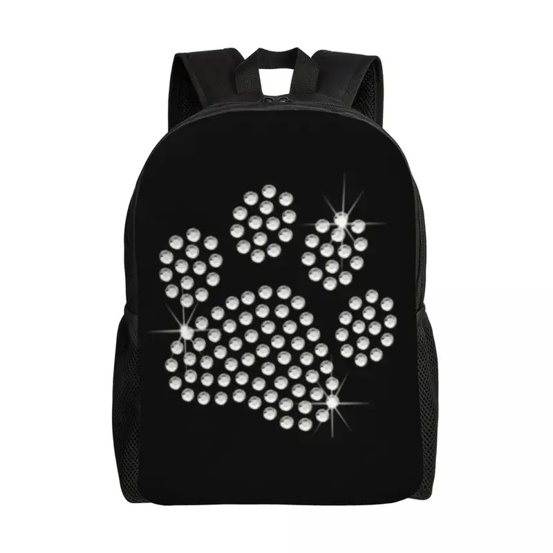 Customized 3D Print Rhinestone Dog Paw Backpack Crystal Diamond School College Travel Bags Men Women Bookbag Fits 15 Inch Laptop