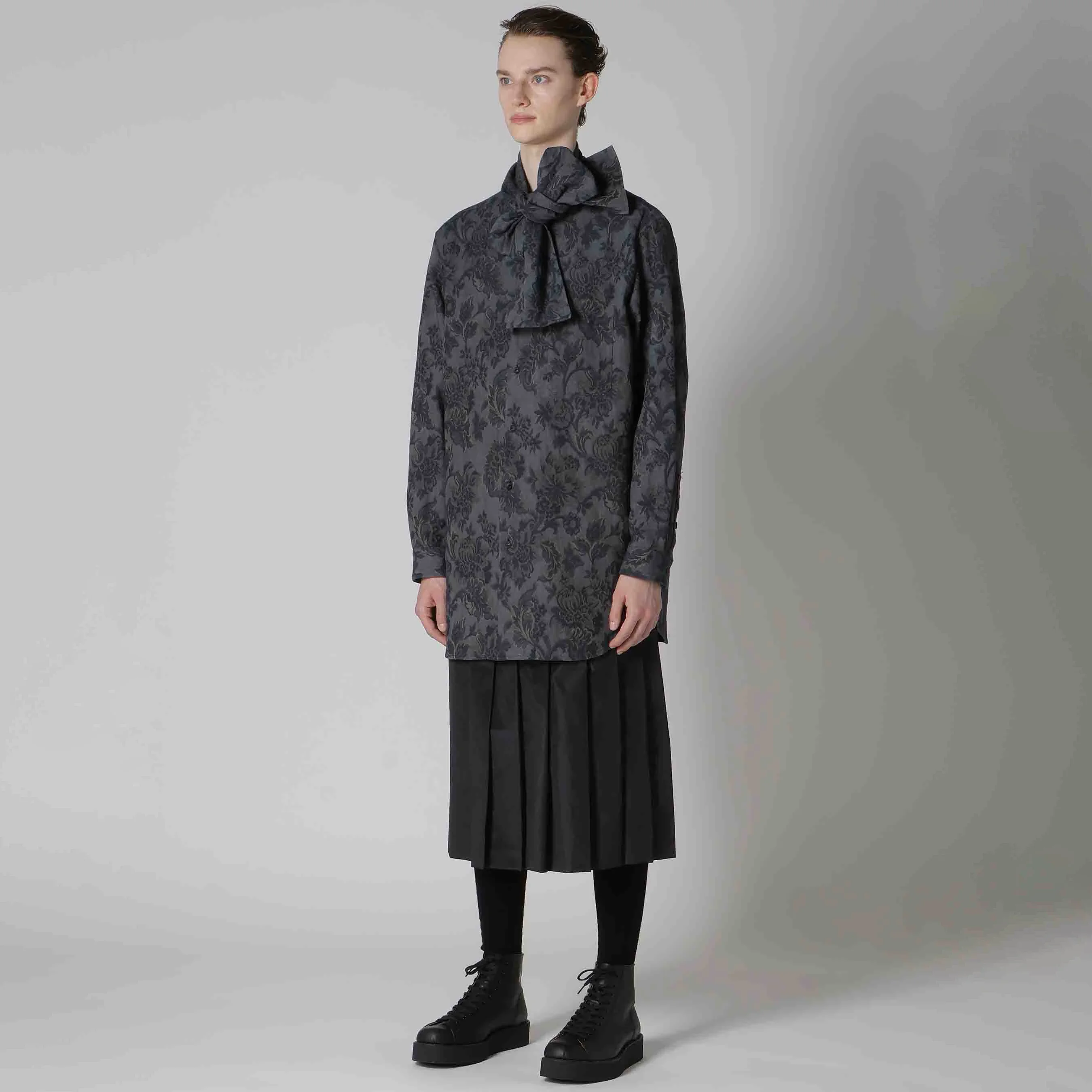 YOJI OOAK التصميم الأصلي زهرة الحبر مصبوغ قماش الجاكار قميص الرجال وشاح طوق قميص بأكمام طويلة أعلى الرجال