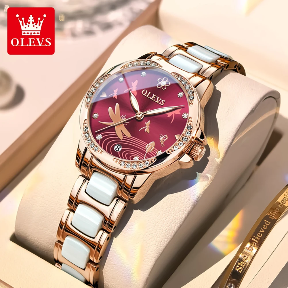 

OLEVS 6610 Women's Mechanical Watches Elegant Ceramics Strap Ladies Watch Luxury Waterproof Luminous Function Watch for Women