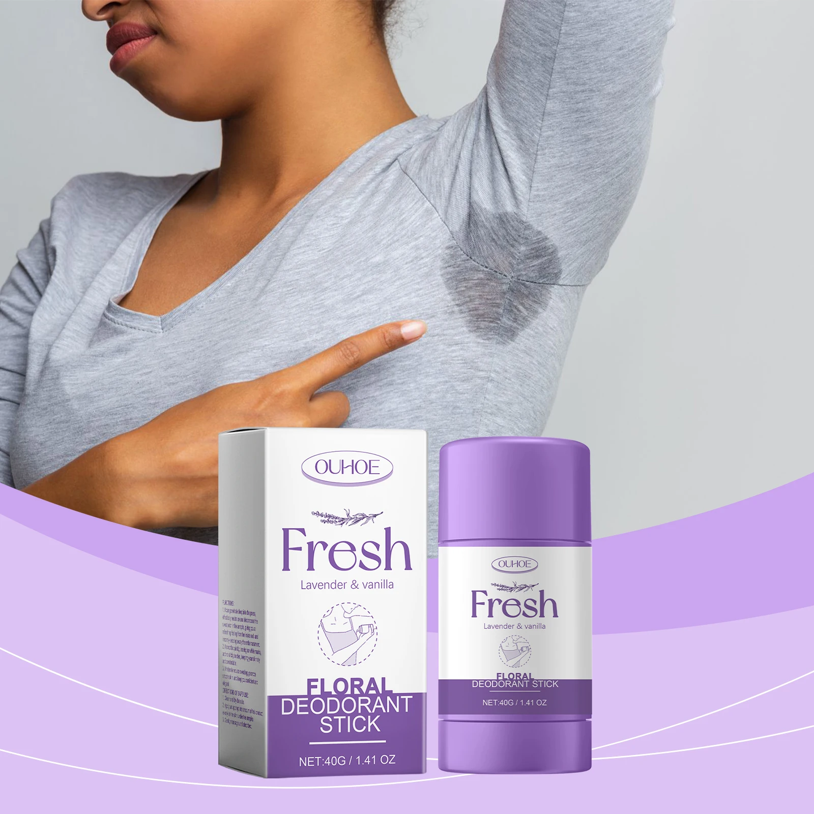 Natural Deodorant Stick - Lavender & Vanilla Floral Scent, Aluminum-Free Formula, 40G