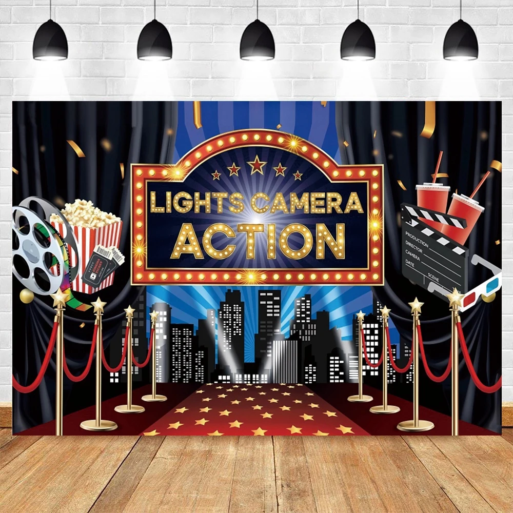 Cinema Movie Night Theme Photography Backdrop Hollywood Red Carpet Film Event Star Backdrops Adults Birthday Party Background