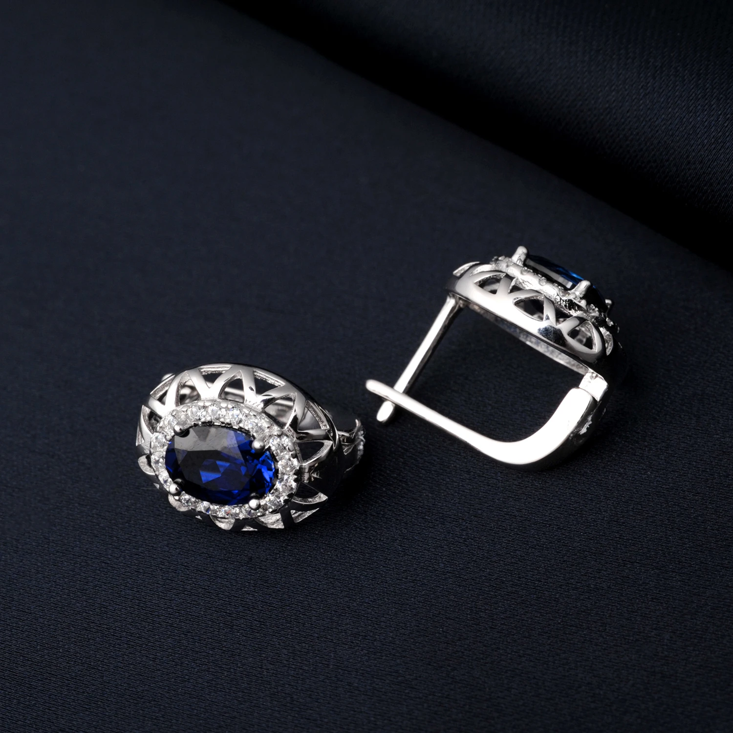 Potiy Oval Shape Total 2.15ct Created Sapphire Hoop Earrings 925 Sterling Silver for Women Daily Wedding Party Jewelry