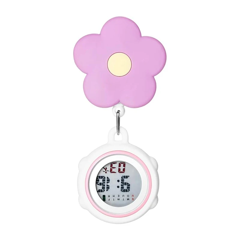 

Retractable Nurse Digital Watches Clip-on Hanging Fob Cute Flower Pattern Lapel Watches for Nurses Doctors with Silicone Covers