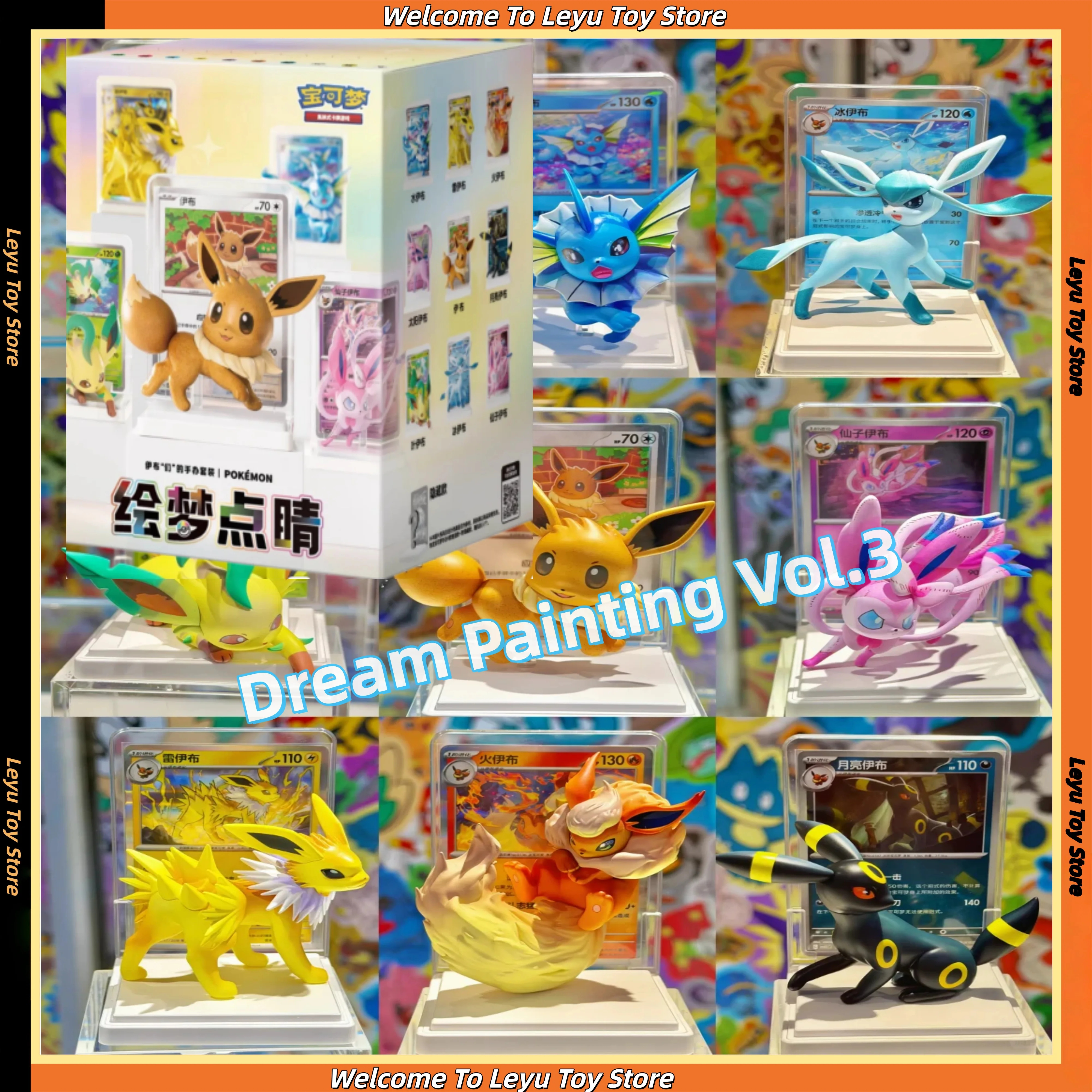 100-genuine-pokemon-cards-pokemon-dream-painting-vol3-eeveelutions-figure-set-pokemon-eevee-simplified-chinese-pokemon-toys