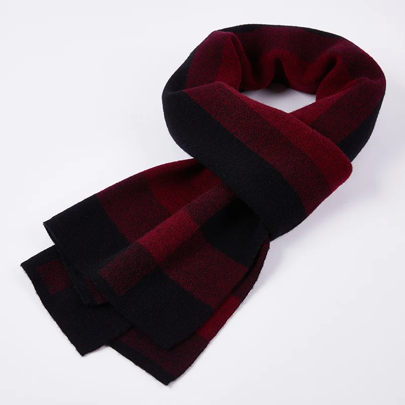 2024 New 100% Wool Long Scarf Men Winter Warm Luxury Striped Neck Scarves Classic Business Plaid Red Black Scarf Shawls