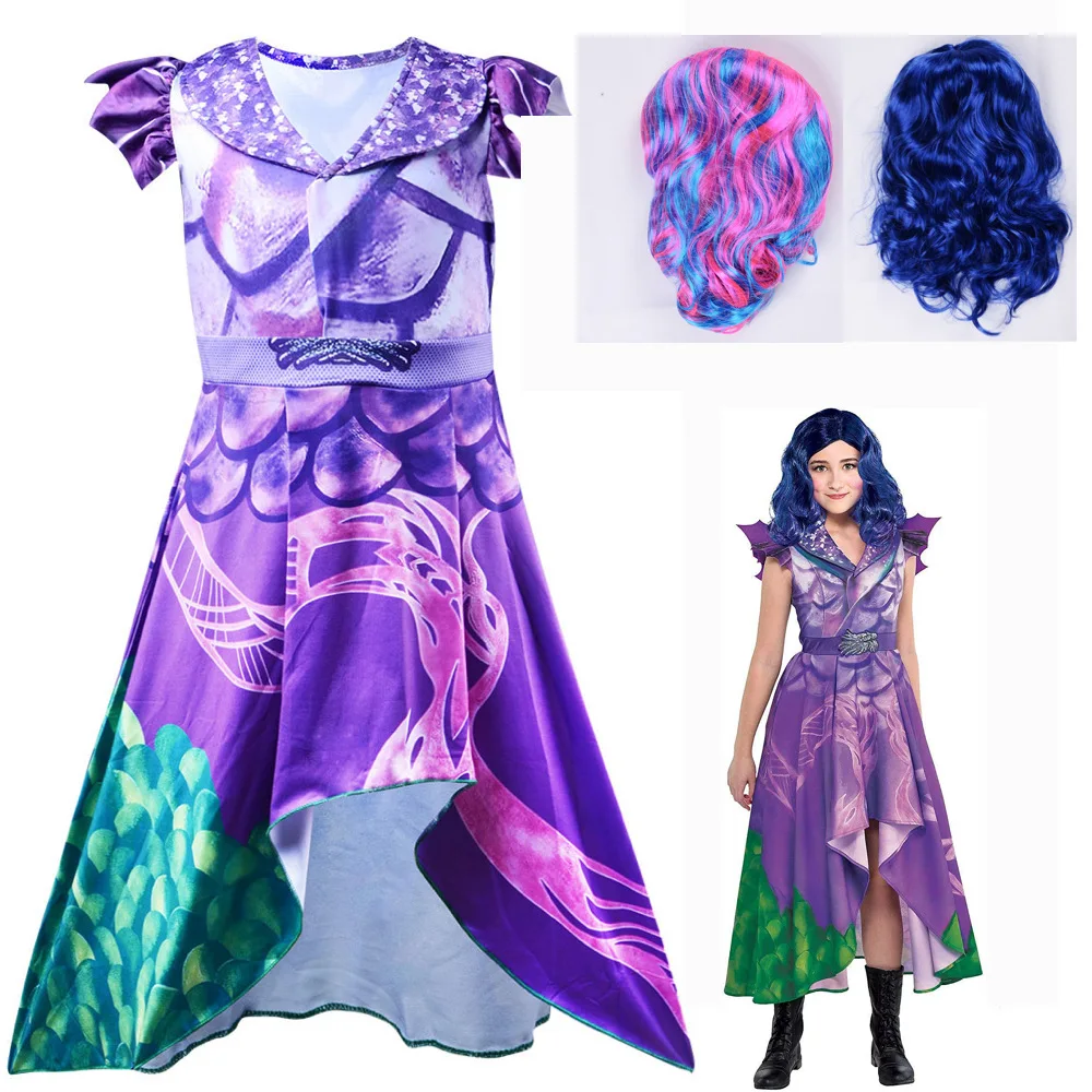 Audrey Evie Evil Mal Descendants Cosplay Costume Dress Girls Carnival Party Halloween Costume Wig Kids Disguise Descendants 3