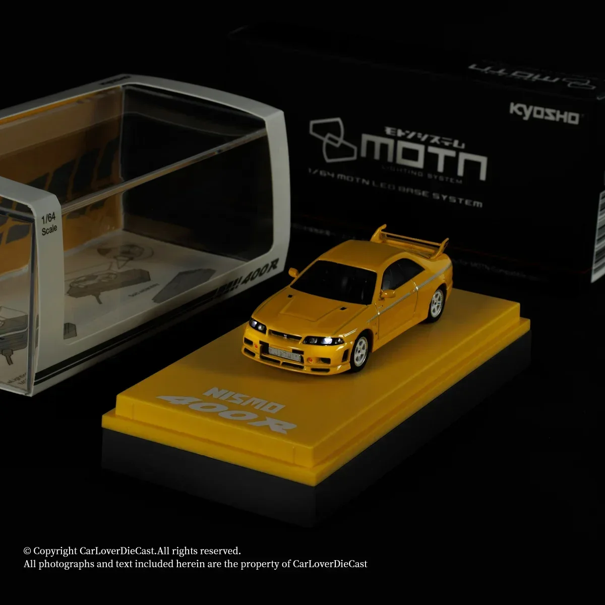 Kyosho Mini Car Box, 1:64, Nismo 400R, jaune, moulé sous pression, modèle de voiture