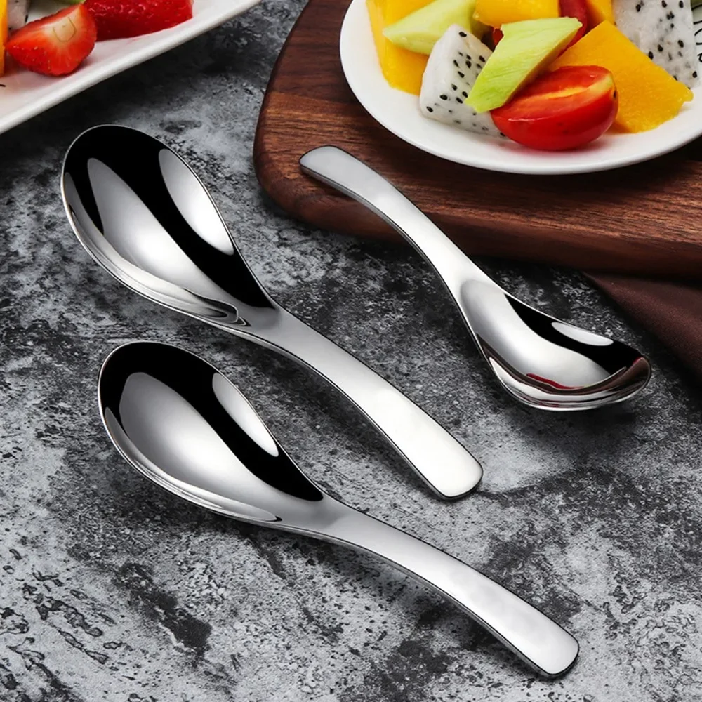 Stainless Steel Chinese Soup Spoons Home Kitchen Deepen Large Capacity Silver Mirror Polished Flatware for Soup Rice Tableware