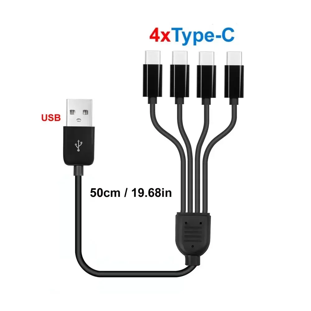 50 cm USB-C auf Typ-C Mehrfachladekabel 20 cm USB auf 4 in 1 Micro-USB-Splitter-Adapterkabel 5 V 4-Port-Typ-C-Splitterkabel