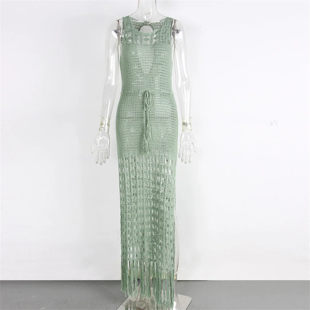 S-XL Sexy Ausgeschnittenes Fransen-Strickkleid, Häkel-Tunika, Strandkleid, Strandmode, Strandüberwurf, Damen V3802 – Detail 17