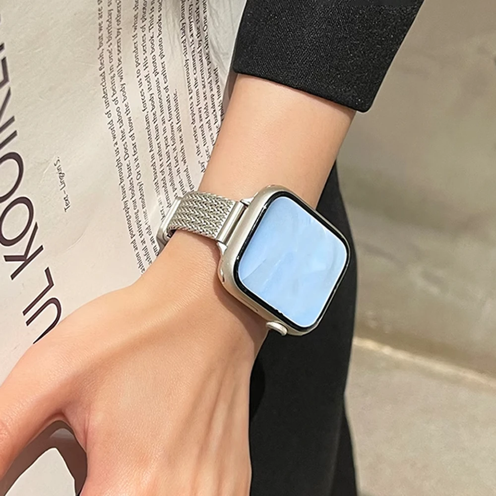 Bracelete de Metal Feminino para Apple Watch, Pulseira iWatch Magnética Dourada Fina, Ultra 10 Band, 9, 8, 46mm, 7, SE, 6, 5, 41mm, 45mm, 42