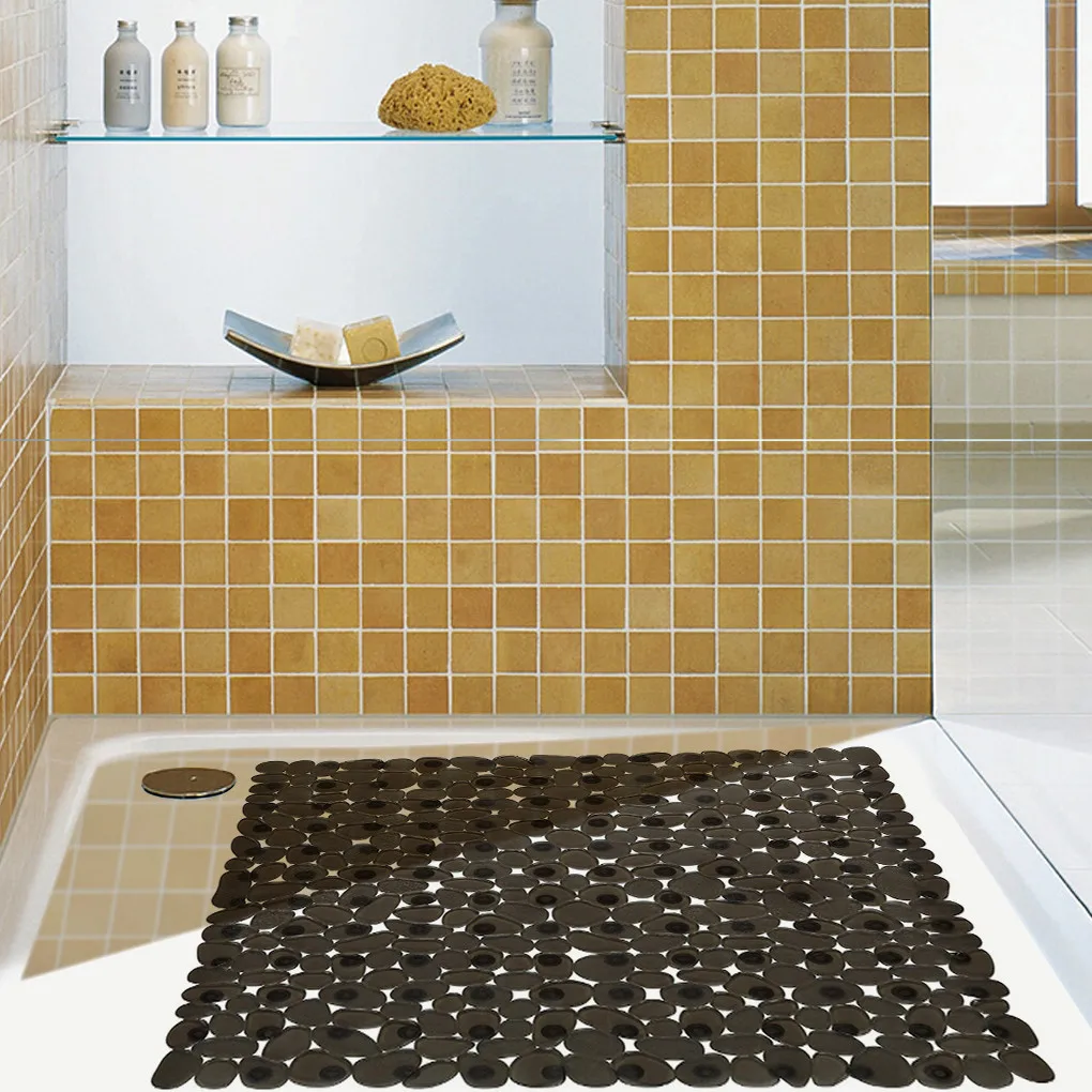 Bath Mat 54x54cm Shower Non-Slip Floor Mat Pebble Design PVC Bathroom Safety Anti-Slip Massage Pad Square New Upgrade