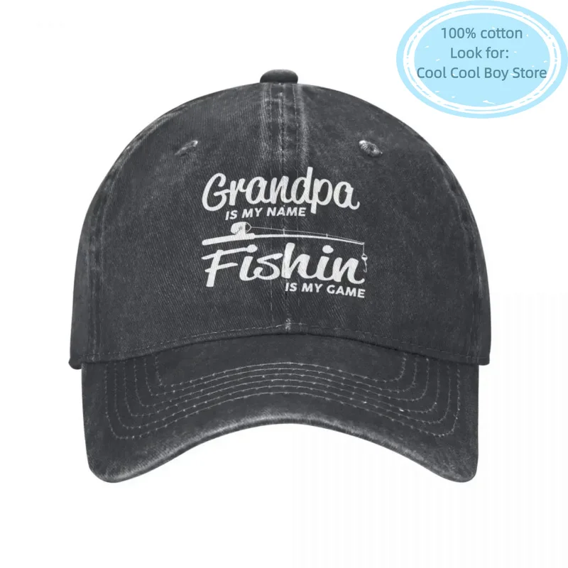 Vintage Fishing Grandpa Baseball Cap Distressed Washed Snapback Cap Trout Bass Grandfather Grandpa Fishermen Outdoor Hats Cap